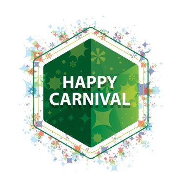 Mutlu karnaval çiçek bitkiler desen yeşil altıgen düğmesi