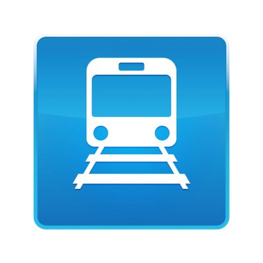 Tren simgesi parlak mavi kare düğmesi
