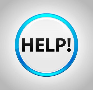 Yardım! Yuvarlak mavi basma düğmesi