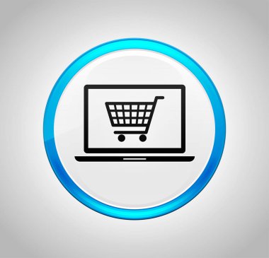 Online alışveriş sepeti dizüstü simge yuvarlak mavi Push düğmesi