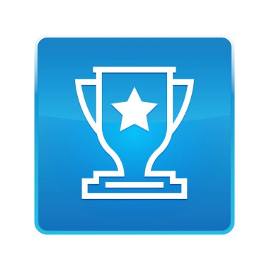 Trophy simgesi parlak mavi kare düğmesi