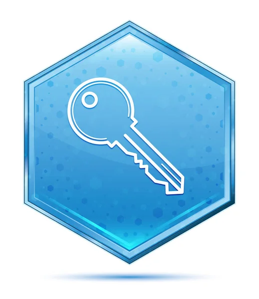 Icono clave botón hexágono azul cristal — Foto de Stock