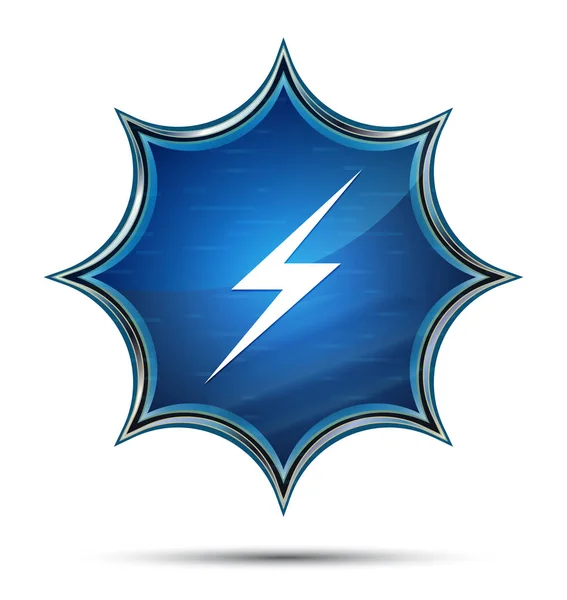 Символ молнии волшебная стеклянная голубая кнопка — стоковое фото