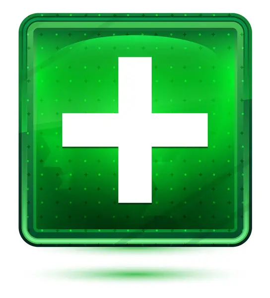 Más icono neón luz verde botón cuadrado —  Fotos de Stock