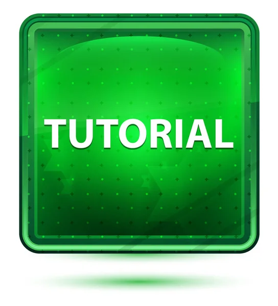 Tutorial Neon Light Green Square Button — Stock Photo, Image