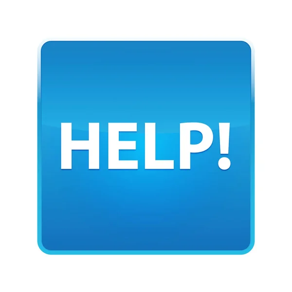 Hjälp! glänsande blå fyrkant knapp — Stockfoto