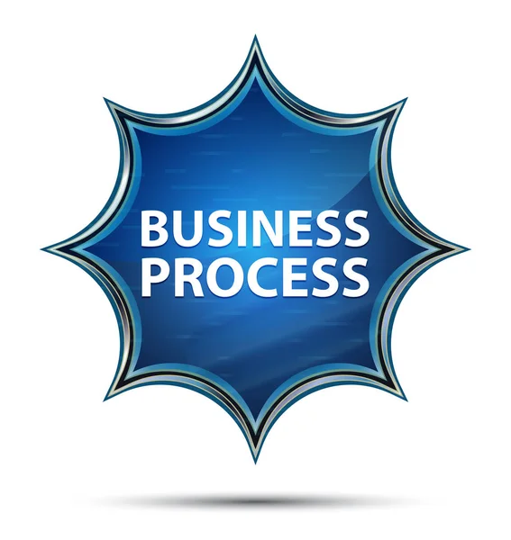 Geschäftsprozess magische glasig sunburst blauen Knopf — Stockfoto
