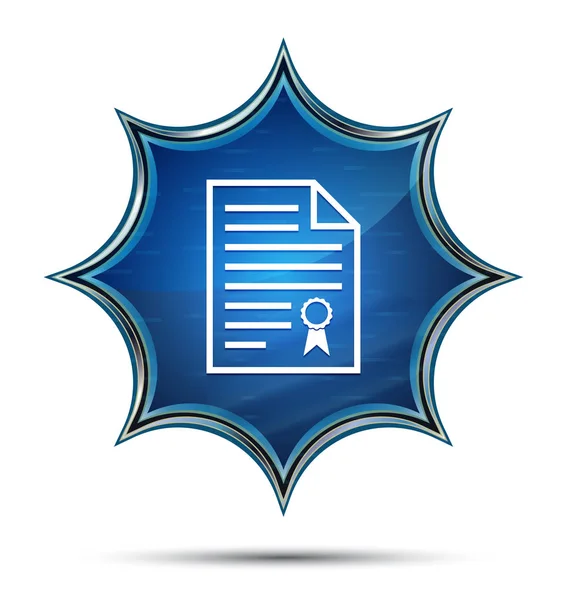 Certificado ícone de papel mágico sunburst vítreo botão azul — Fotografia de Stock