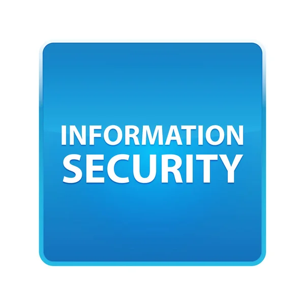 Bezpieczeństwo informacji błyszczący niebieski przycisk kwadratowy — Zdjęcie stockowe