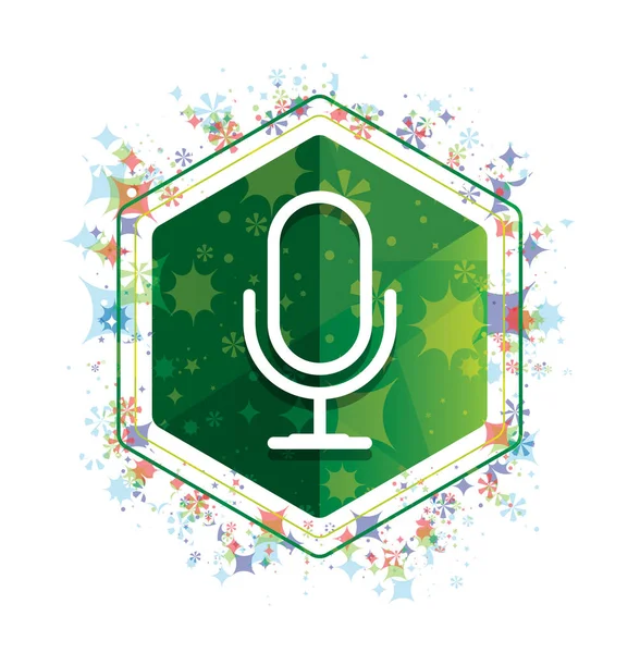 Mikrofon ikon Blom växter mönster grön Hexagon knappen — Stockfoto