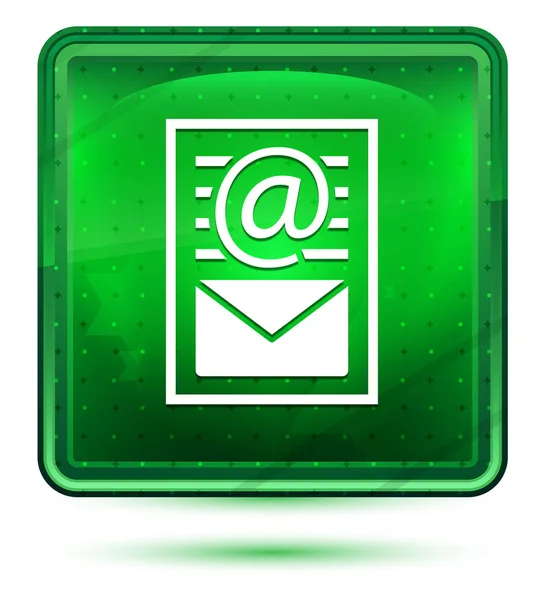 Newsletter document page icône néon lumière verte bouton carré — Photo