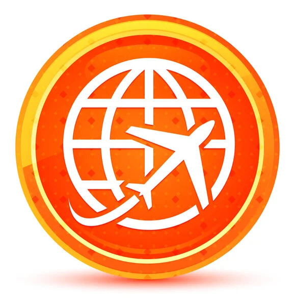 Plane world icon natural orange round button — Stock Photo, Image