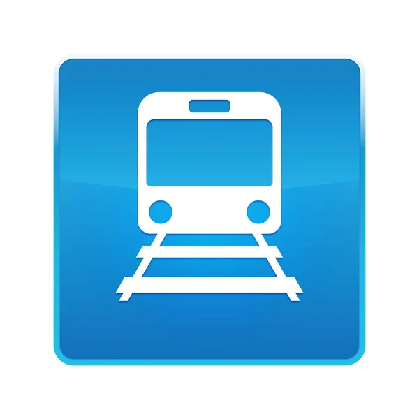 Train icône brillant bleu bouton carré — Photo