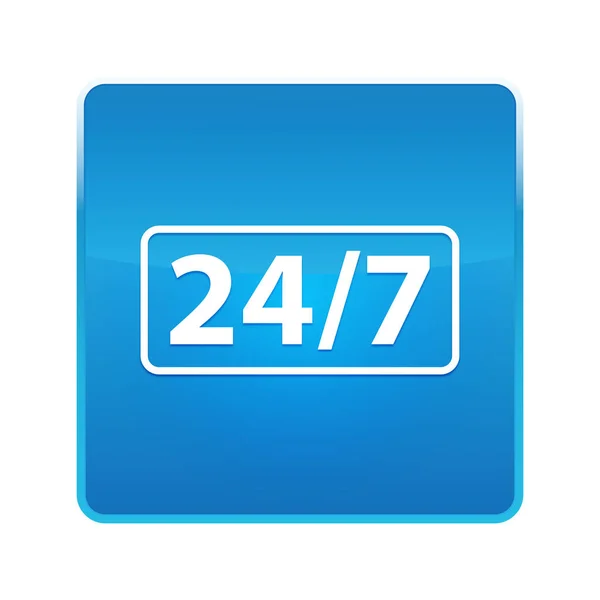 24/7 icon shiny blue square button — Stock Photo, Image