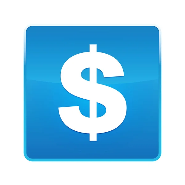 Znak dolara ikona błyszczący niebieski kwadrat przycisk — Zdjęcie stockowe