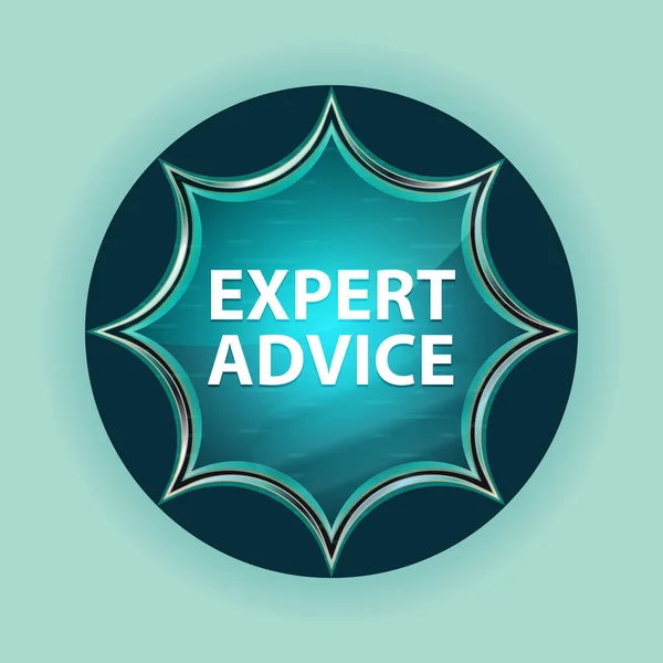 Expert Advice magical glassy sunburst blue button sky blue backg — Stock Photo, Image
