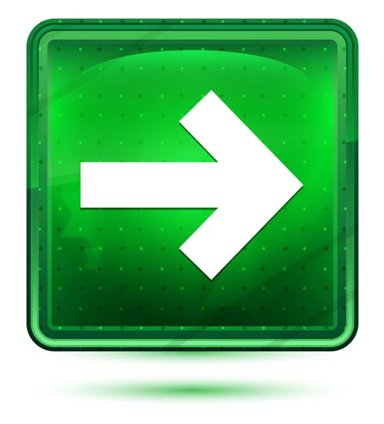 Próximo ícone de seta néon luz verde botão quadrado — Fotografia de Stock