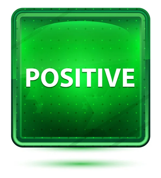 Botão quadrado verde claro de néon positivo — Fotografia de Stock