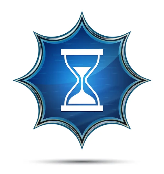 Timer ícone de ampulheta de areia mágico sunburst vítreo botão azul — Fotografia de Stock