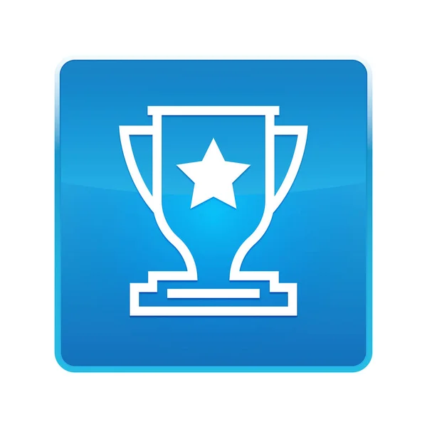 Ícone do troféu azul brilhante botão quadrado — Fotografia de Stock