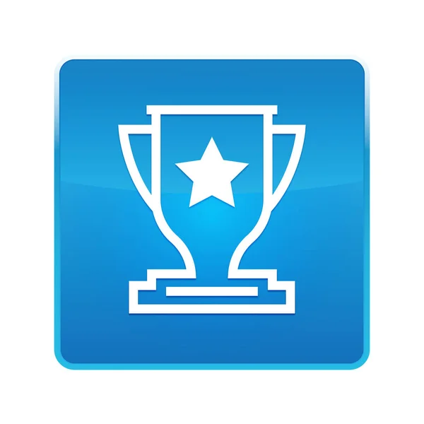 Trophy icon shiny blue square button — Stock Photo, Image