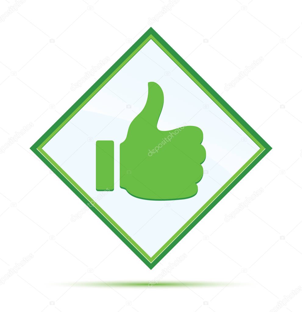 Thumbs up like icon modern abstract green diamond button
