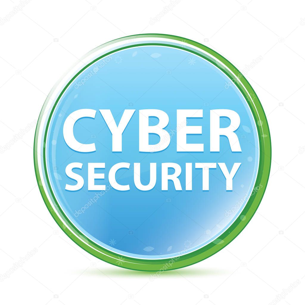 Cyber Security natural aqua cyan blue round button