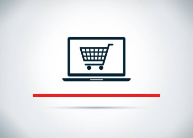 Online alışveriş sepeti dizüstü bilgisayar simgesi soyut düz arka plan tasarımı