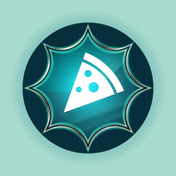 피자 슬라이스 아이콘 마법의 유리 선 버스트 블루 버튼 하늘 블루 바 — 스톡 사진