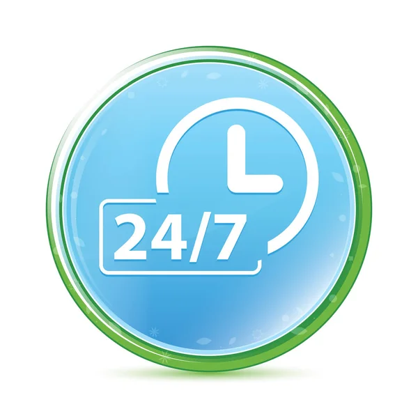 24/7 clock icon natural aqua cyan blue round button — Stock Photo, Image