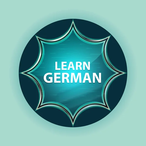 Learn German magical glassy sunburst blue button sky blue backgr