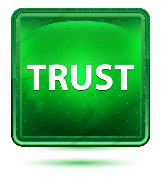 Trust Neon Light Green Square Button — Stock Photo, Image