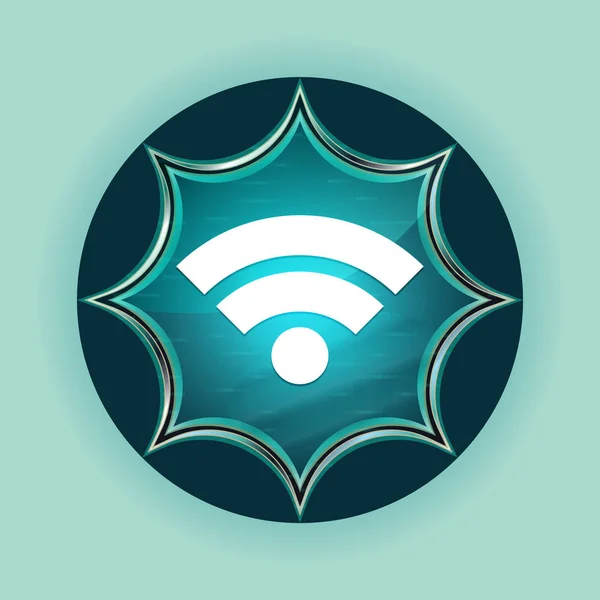 Wi-Fi значок чарівний скляний сонячний спалах синя кнопка небо синій фон — стокове фото