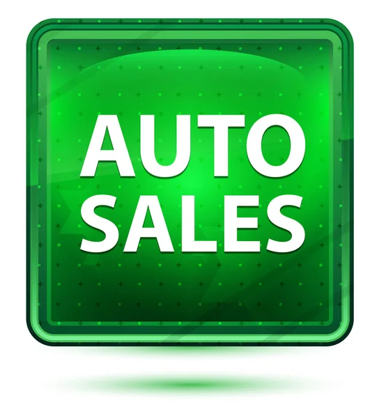 Auto Sales Neon Light Green Square Button — Stock Photo, Image