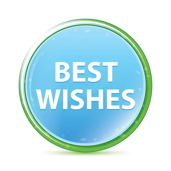 Best Wishes natural aqua cyan botão redondo azul — Fotografia de Stock