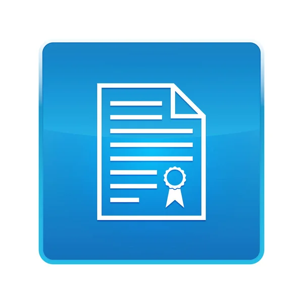 Certificate paper icon shiny blue square button