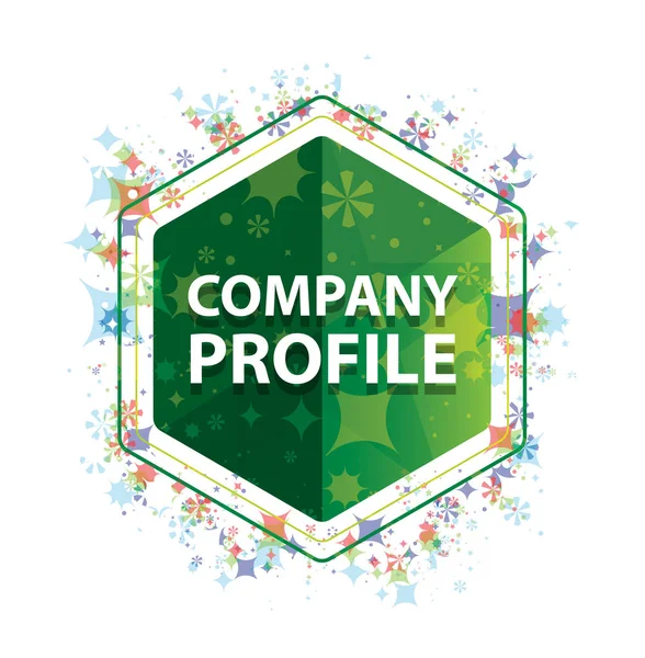 Company Profile floral plants pattern green hexagon button