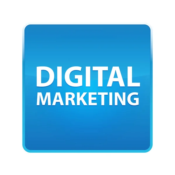 디지털 마케팅 빛나는 파란색 사각형 버튼 — 스톡 사진