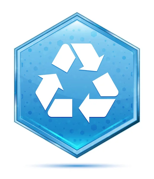 Recycle symbool pictogram kristal blauwe zeshoek knop — Stockfoto