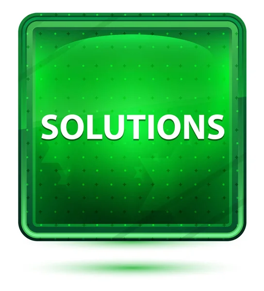 Soluções de néon luz verde quadrado botão — Fotografia de Stock