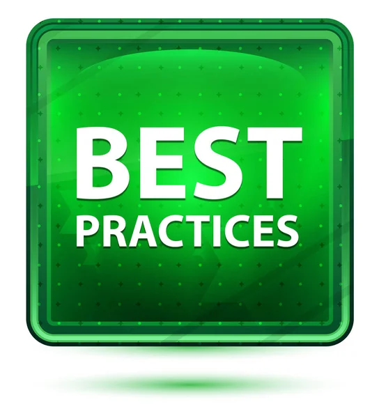 Best Practices Neon Light Green Square Button — Stock Photo, Image