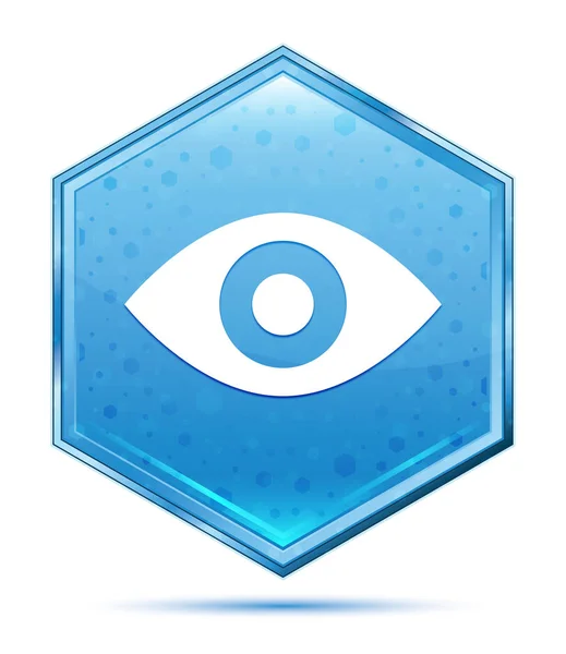 Eye icon Crystal blauwe zeshoek knop — Stockfoto