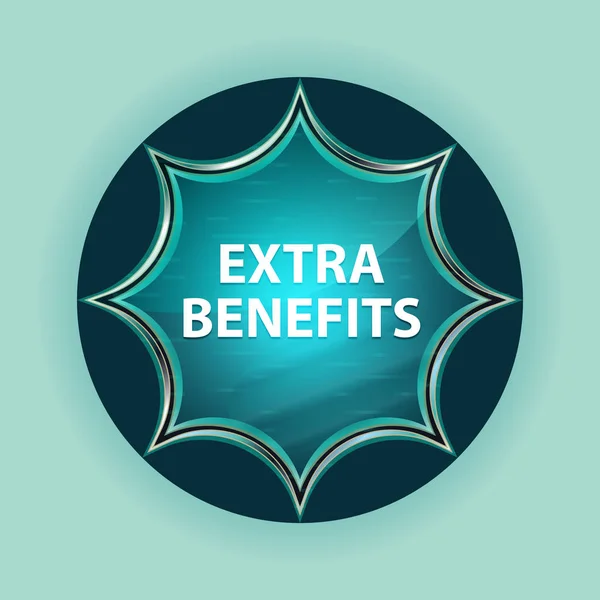 Extra Benefits magical glassy sunburst blue button sky blue back — Stock Photo, Image