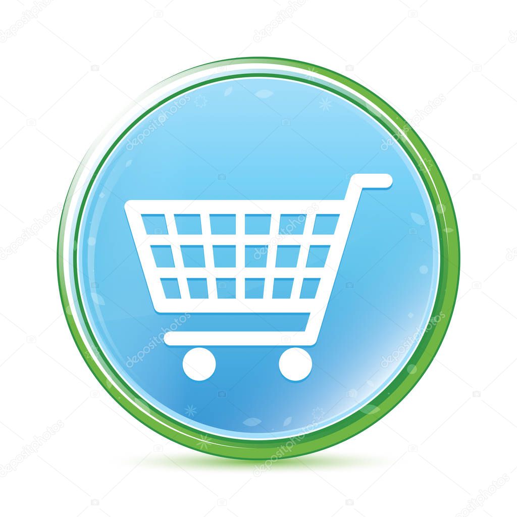 Shopping cart icon natural aqua cyan blue round button