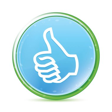 Thumbs up simgesi doğal su camgöbeği mavi yuvarlak düğme