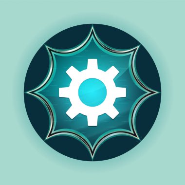 Ayarlar simgesi büyülü camsı güneş patlaması mavi düğme gökyüzü mavi backg