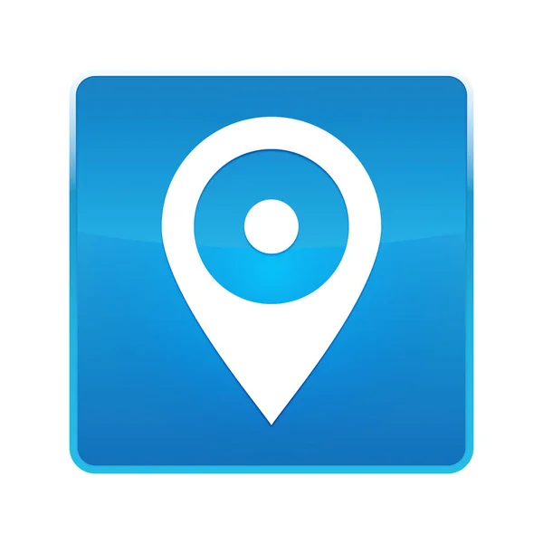 Lokalizacja ikona PIN błyszczący niebieski kwadrat przycisk — Zdjęcie stockowe