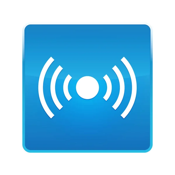 Network signal icon shiny blue square button — Stock Photo, Image