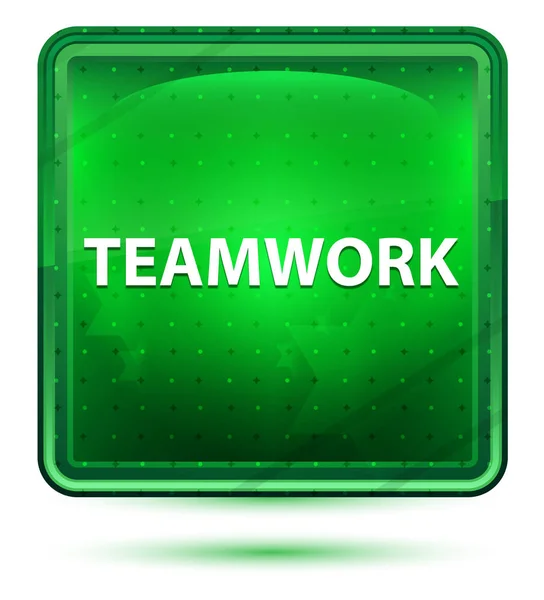 Teamwork Neon ljusgrön fyrkantig knapp — Stockfoto