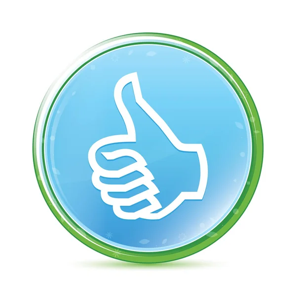 Thumbs up simgesi doğal su camgöbeği mavi yuvarlak düğme — Stok fotoğraf